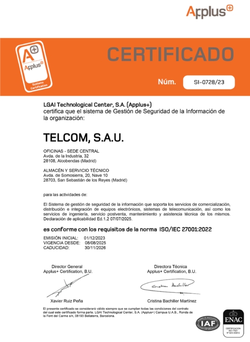 Certificado Applus TELCOM SAU